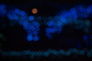 abstract background. Bokeh hexagon Blue lights at night.