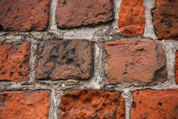 Old Red brick wall background. Macro. close-up
