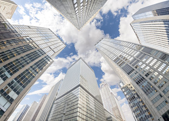 Fototapeta na wymiar Fisheye lens photo of skyscrapers in Manhattan, New York City.