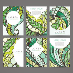 Set of vector design templates. Brochures in random colorful style. Vintage frames and backgrounds.