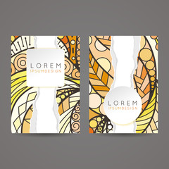 Set of vector design templates. Brochures in random colorful style. Vintage frames and backgrounds.