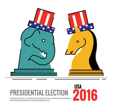 Election 2016 USA concept. the elephant and donkey Chess board