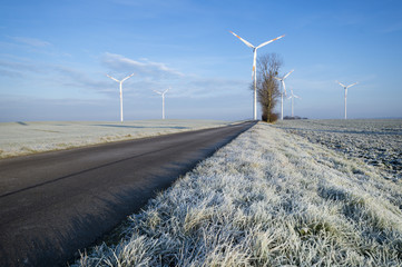 Wiatraki na zimowym polu © Mike Mareen