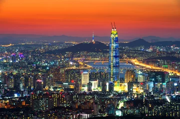 Fotobehang South Korea skyline of Seoul, The best view of South Korea with © tawatchai1990