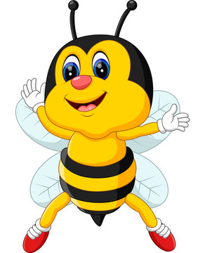 cute Bee cartoon flying of illustration