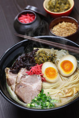 japanese tonkotsu ramen, pork bone broth noodles