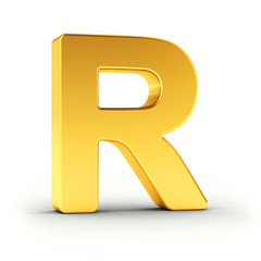 The letter R as a polished golden object with clipping path
