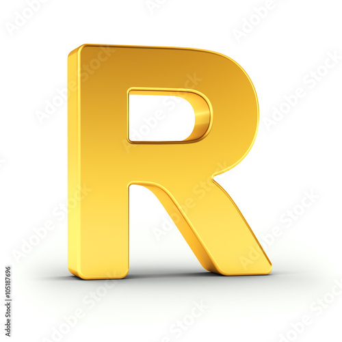 "The letter R as a polished golden object with clipping path" Stock