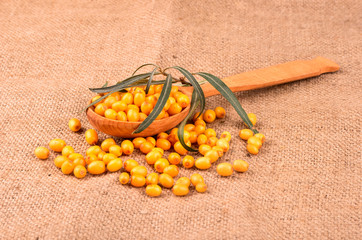 Buckthorn berries in a spoon