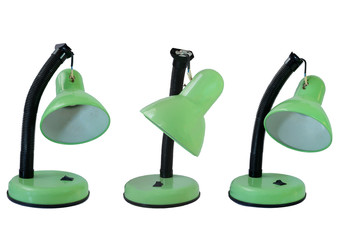 set of old broken green table lamp in isolated