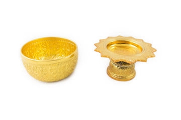 Gold Bowl and Tray with Pedestal Stripe thailand