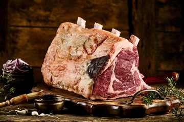 Fotobehang Piece of rib cote de boeuf beef with fat © exclusive-design