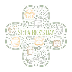 St. Patricks day colorful line icons set.