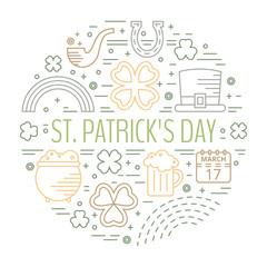 Naklejka premium St. Patricks day colorful line icons set.