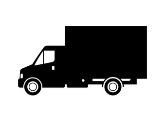 Black delivery van on white background