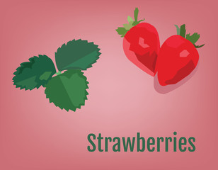 Strawberry with Leaves vector illustration. Smoothie Ingredients. Raw Vegan Recepie Ingredients. Digital background.