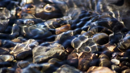 Foto auf Acrylglas Pebbles in shallow water Siberian river © Dobrydnev