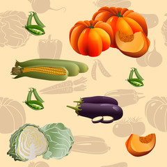 seamless pattern vegetables: corn, pumpkin