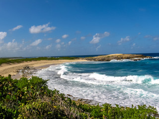 Landscape of Colibris Point, located on extreme east of the mainland 11 km from Saint-Francois in Guadeloupe, Grande Terre, Caribbean.