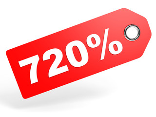 720 percent red discount tag on white background.