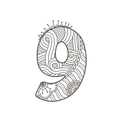 Zentangle number. Vector decorative number.