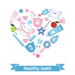 Dental care symbols in the shape of heart.