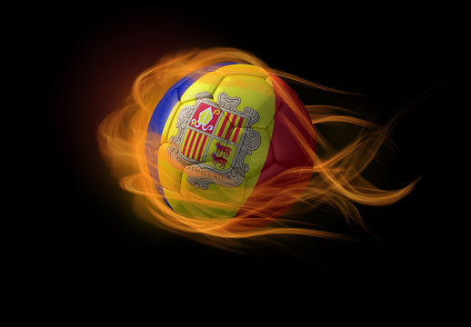 Soccer ball with the national flag of Andorra, making a flame.