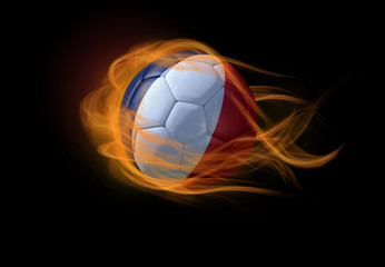 Fototapeta premium Soccer ball with the national flag of France, making a flame.