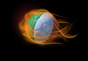 Naklejka premium Soccer ball with the national flag of Ireland, making a flame.