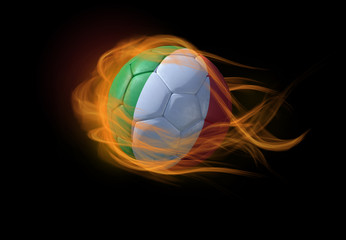 Fototapeta premium Soccer ball with the national flag of Italy, making a flame.