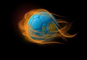 Fototapeta premium Soccer ball with the national flag of Kazakhstan, making a flame.