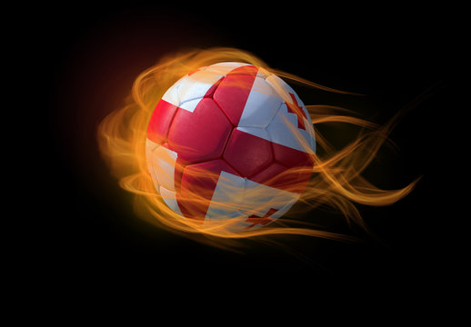 Soccer ball with the national flag of Georgia, making a flame.