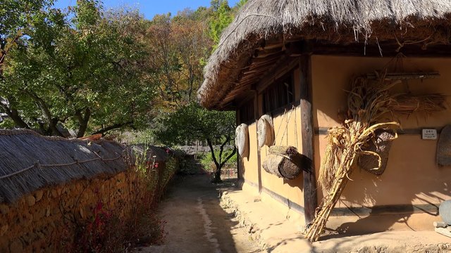 Traditional Hanok courtyard in the Minsok Folk Village. Seoul