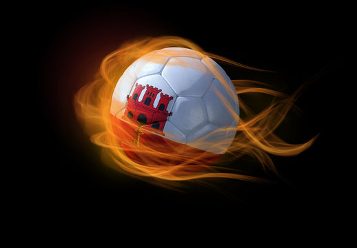Soccer ball with the national flag of Gibraltar, making a flame.