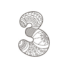 Zentangle number. Vector decorative number.