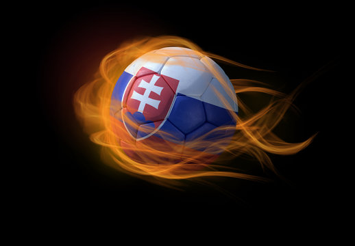 Soccer ball with the national flag of Slovakia, making a flame.