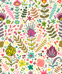 Fototapeta na wymiar Abstract plants doodles pattern