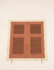 Wood windows on the white wall