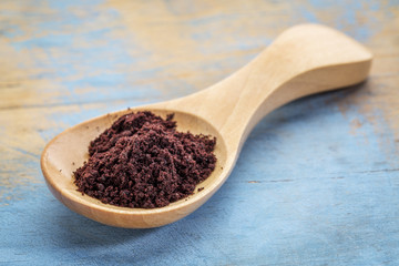 acai berry powder on wooden spoon