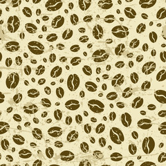 Vector grunge seamless pattern with coffee beans. Food background.