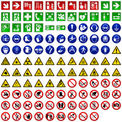 Set - Design Sicherheitszeichen Warnzeichen Verbotszeichen Gebotszeichen Rettungszeichen Brandschutzzeichen