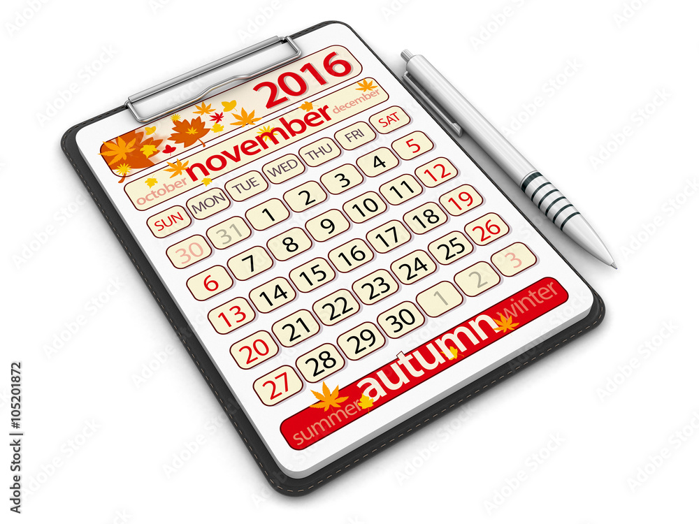 Poster clipboard with november. image with clipping path