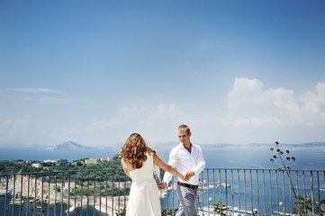 bride and groom dancing in wedding day in Naples, Italy