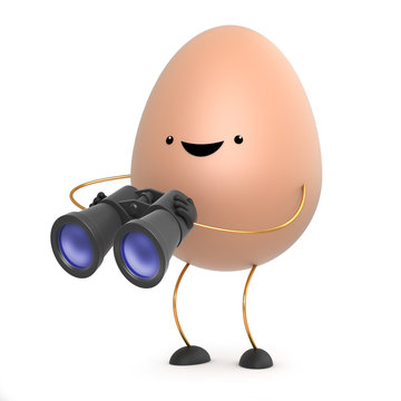 3d Cute toy egg has a pair of binoculars