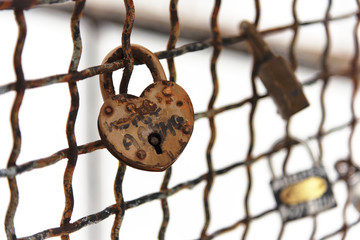 Old heart Lock. Close-up. Focus on lock