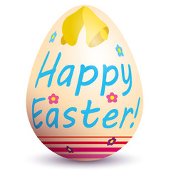 Uovo pasquale colorato con campane fiori nastri e scritta Buona Pasqua