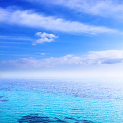 Sea beach blue sky sand sun daylight relaxation landscape viewpoint for design postcard and calendar in Crete, Greece,