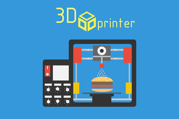 3d printer flat style on colored background 
