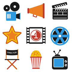 Retro set of cinema vector icons in flat design