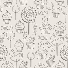 Vector Candy and Muffins Seamless Pattern